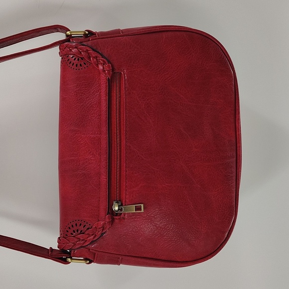 New Laser Cut Out And Braided Faux Leather Crossbody Shoulder Bag Flap Over - Picture 6 of 9